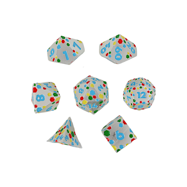 Inscripted Hex Rainbow White - Metal RPG Dice Set (LPG) on Sale