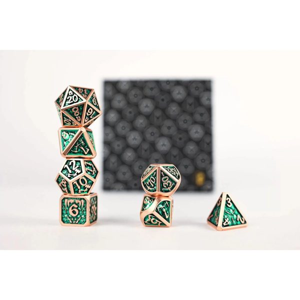 Draco Dark Green Brass - Metal RPG Dice Set (LPG) Online Hot Sale