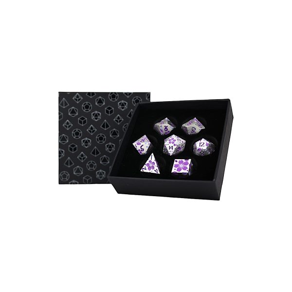 Inscripted Sakura Purple White - Metal RPG Dice Set (LPG) Online