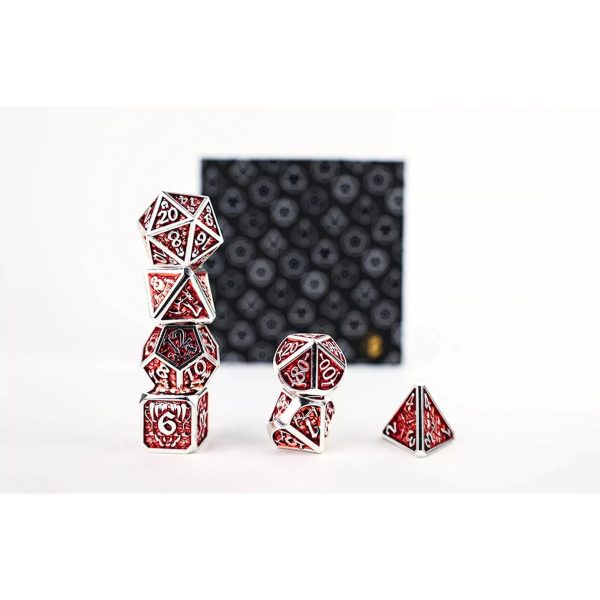 Draco Dark Red Silver - Metal RPG Dice Set (LPG) on Sale