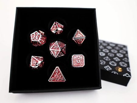 Draco Dark Red Silver - Metal RPG Dice Set (LPG) on Sale