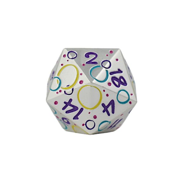 Inscripted Bubbles Pastel White - Metal RPG Dice Set (LPG) For Sale