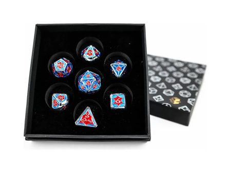 Leadlight Red Blue Silver - Metal RPG Dice Set (LPG) For Sale