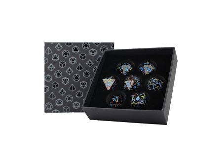 Inscripted Bubbles Rainbow Black - Metal RPG Dice Set (LPG) Online