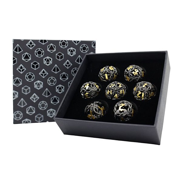 Hollow Vines Black and Gold - Metal RPG Dice Set (LPG) For Sale