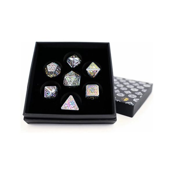 Draco Bright Rainbow Silver - Metal RPG Dice Set (LPG) Online now