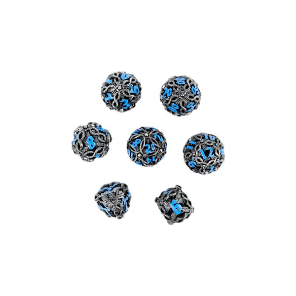 Hollow Vines Stainless and Blue - Metal RPG Dice Set (LPG) Hot on Sale