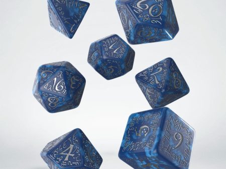 Elvish Cobalt & Silver Dice Set (7) For Sale