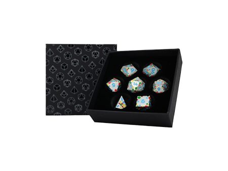 Inscripted Hex Rainbow White - Metal RPG Dice Set (LPG) on Sale