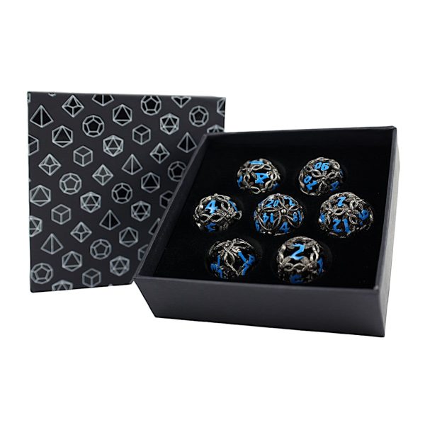 Hollow Vines Stainless and Blue - Metal RPG Dice Set (LPG) Hot on Sale